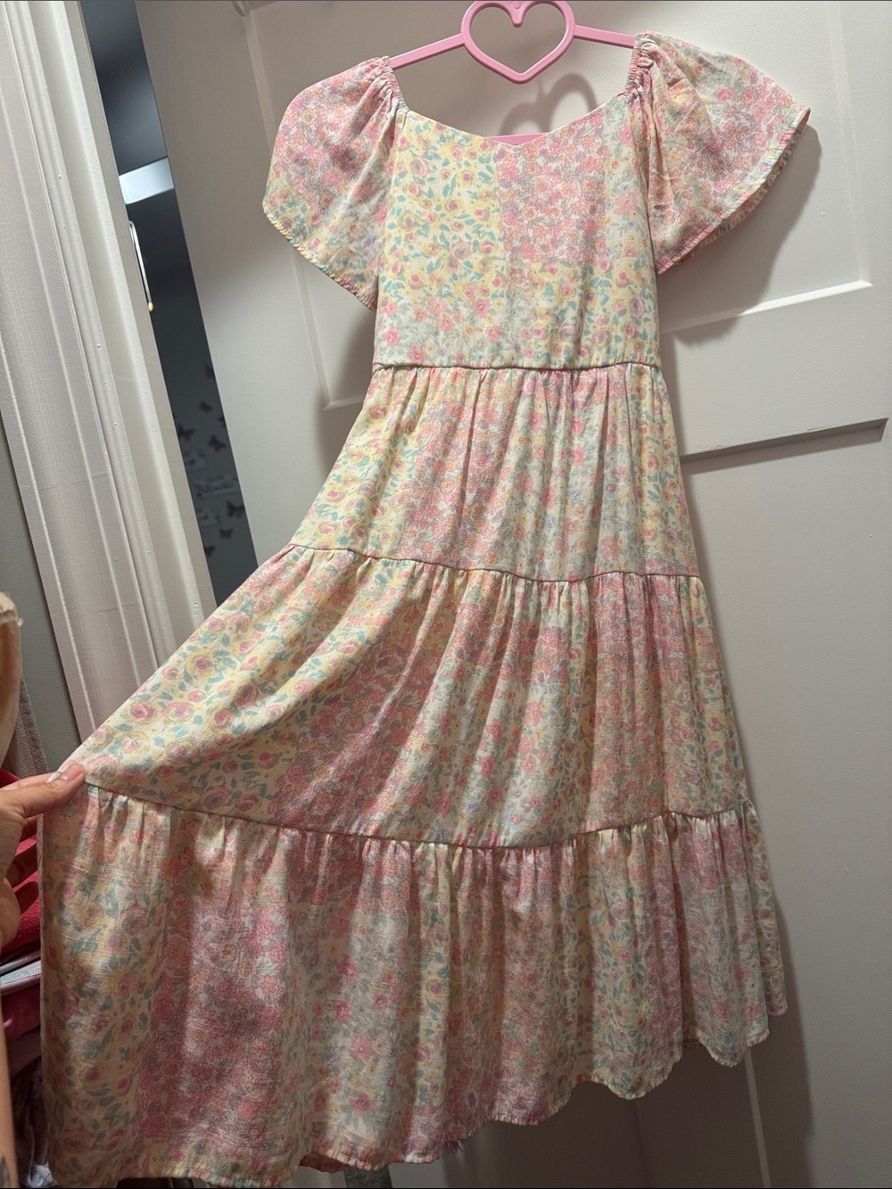 Pastel Floral Tiered Maxi Dress in Pink